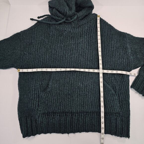 Zara Chunky Knit Hooded Sweater Dark Green Cozy Mohair Blend Oversized Size S - Picture 7 of 8
